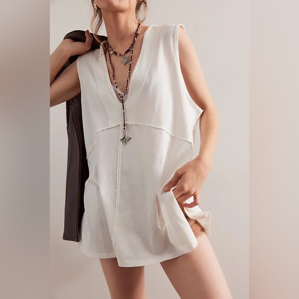 Free People We The Free Mocha Tank Ivory Tank Top Women’s Small NWOT White Plain